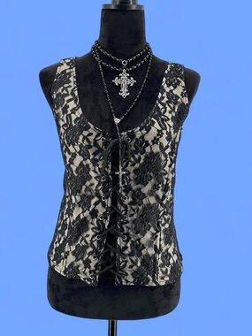 Vintage eye candy Black Lace Overlay Lace-Up corset top